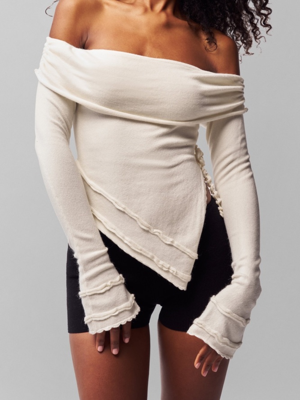 Guizio Soler Fold Over Knit Top Off White